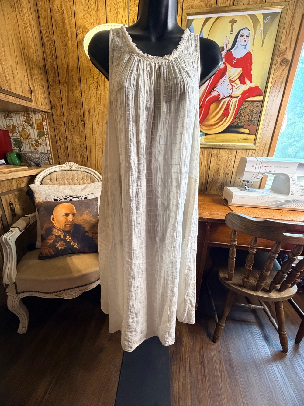 Raquel Allegra Cream Sleeveless Cotton Lightweight Gauze Dress